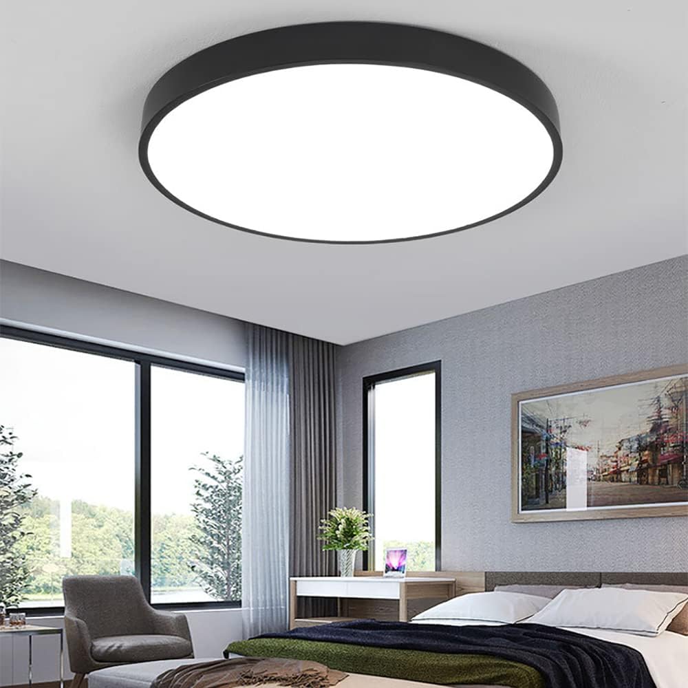 Nowoczesna lampa sufitowa LED do zabudowy, 50 cm (20 cali), 36 W, możliwość ściemniania, czarna, do salonu i sypialni.