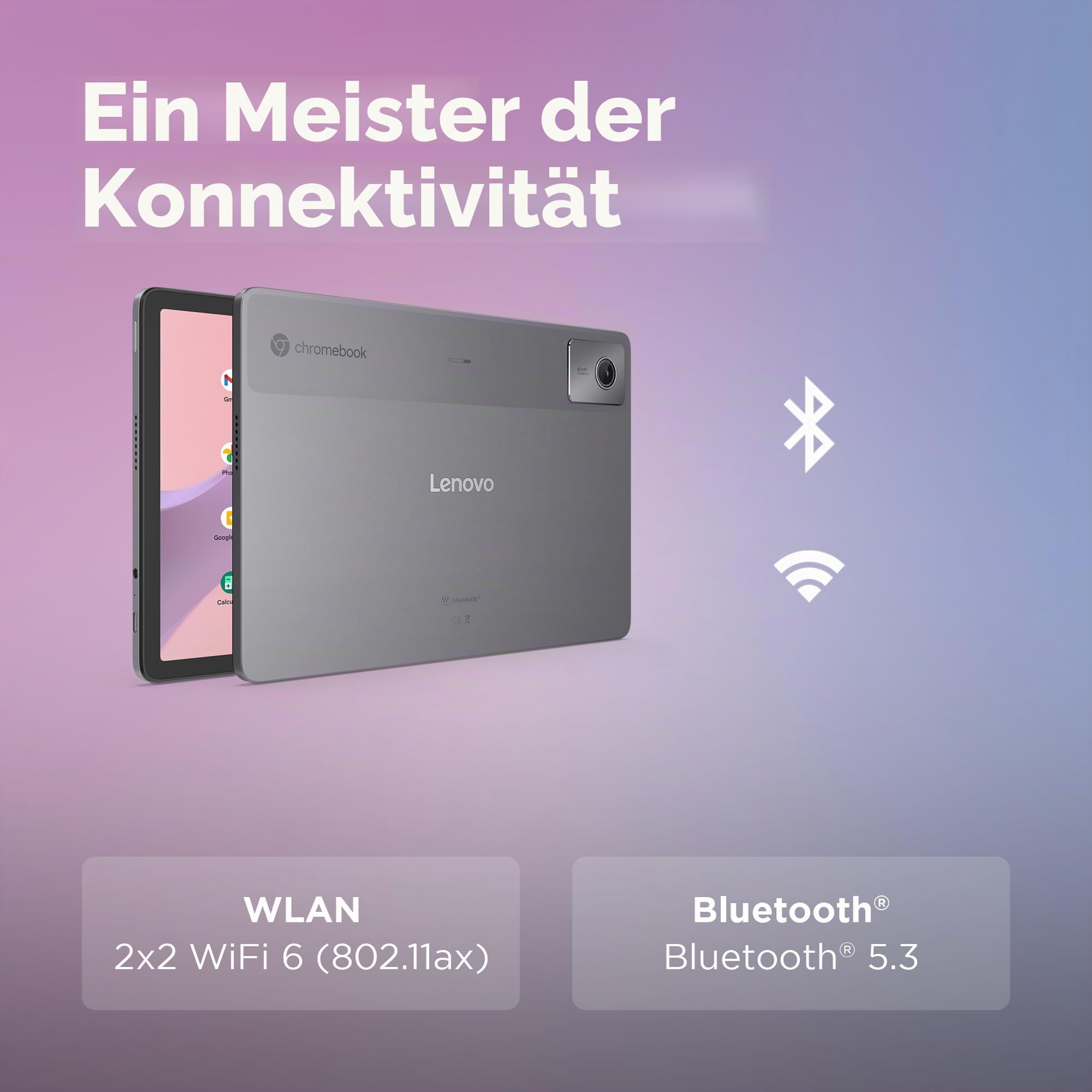Lenovo Duet Chromebook 27,9 cm (11 Zoll) FHD+ (1920 x 1200), MediaTek Kompanio 838, 8 GB RAM, 128 GB Speicher, Touchscreen, Chrome OS, Folio-Ständer und Tastatur im Lieferumfang enthalten, Luna Grey