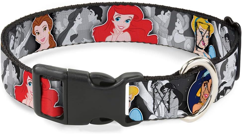 Buckle-Down Plastic Clip Collar - Princess Pose/Princess & Prince Scene Grays/Multi Color - 1.5" Wide - Fits 16-23" Neck - Medium