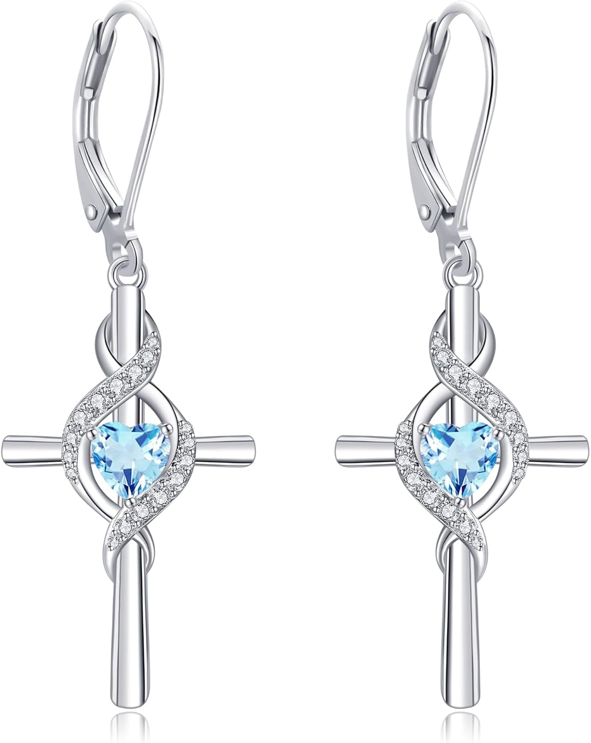 ONEFINITY Cross Earrings for Women 925 Sterling Silver Cross Birthstone Dangle Drop Earrings Infinity Cross Religious Jewelry Gifts for Women
