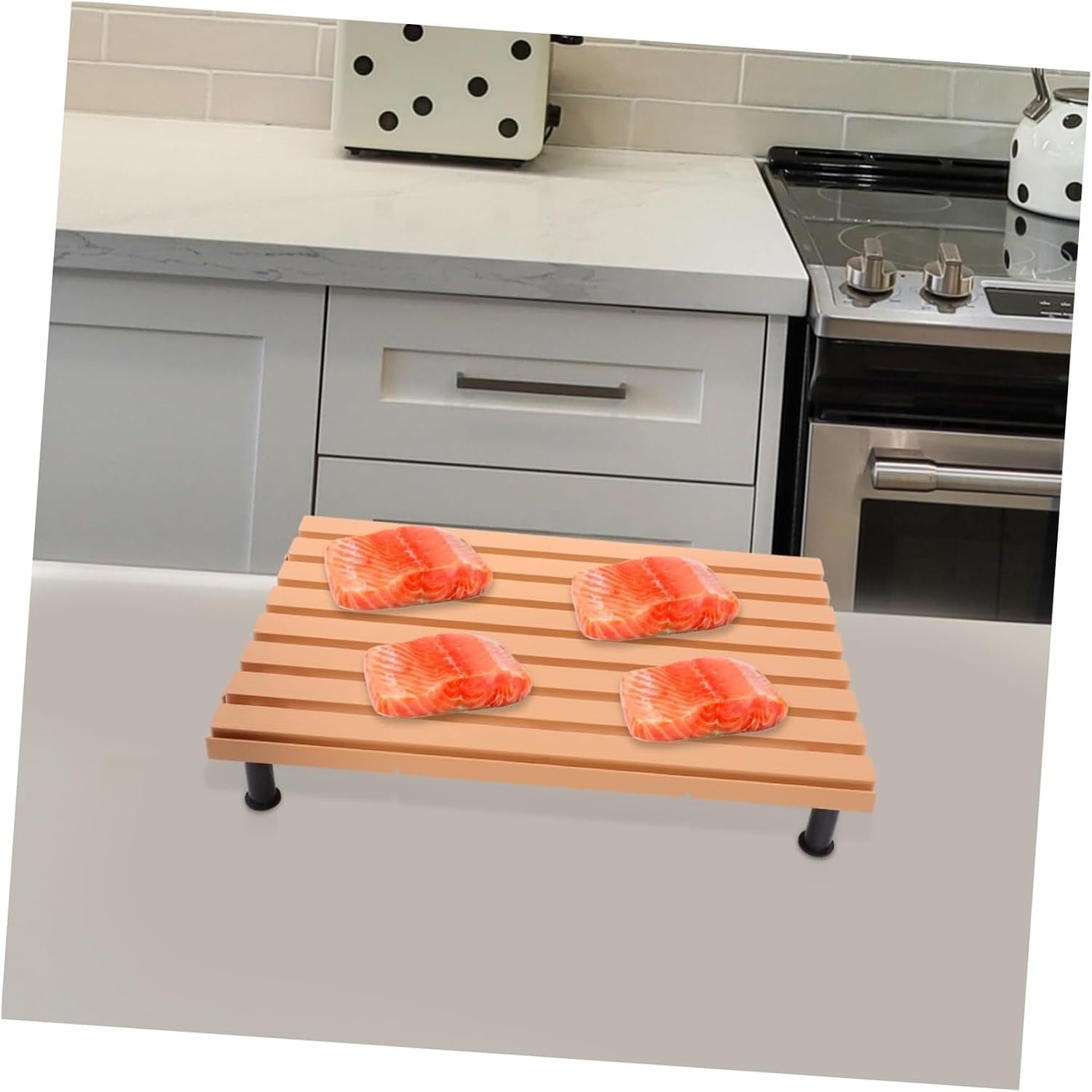 2 Pack Meat Display Pallets for Supermarket, Freezer Bottom Boards Vegetable Fruit Trays with Support Legs, 45x30cm Plastic Resin Wood(2)