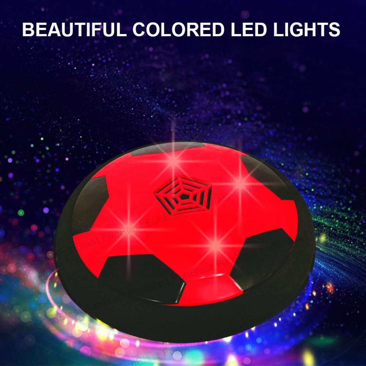 FunBlast Air Powered Hovers & Glides – Soccer Disk, Hover Football, Soccer Ball with Flashing Light, Football Disc for Kids, Birthday Gift for Kids, Battery Operated Soccer Disc (Red) 4