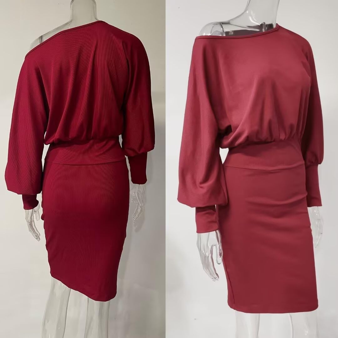 Sweater Dresses for Women 2026 Elegant Casual Off Shoulder Long Lantern Sleeve Dress Plus Size Fall Dresses - Image 5