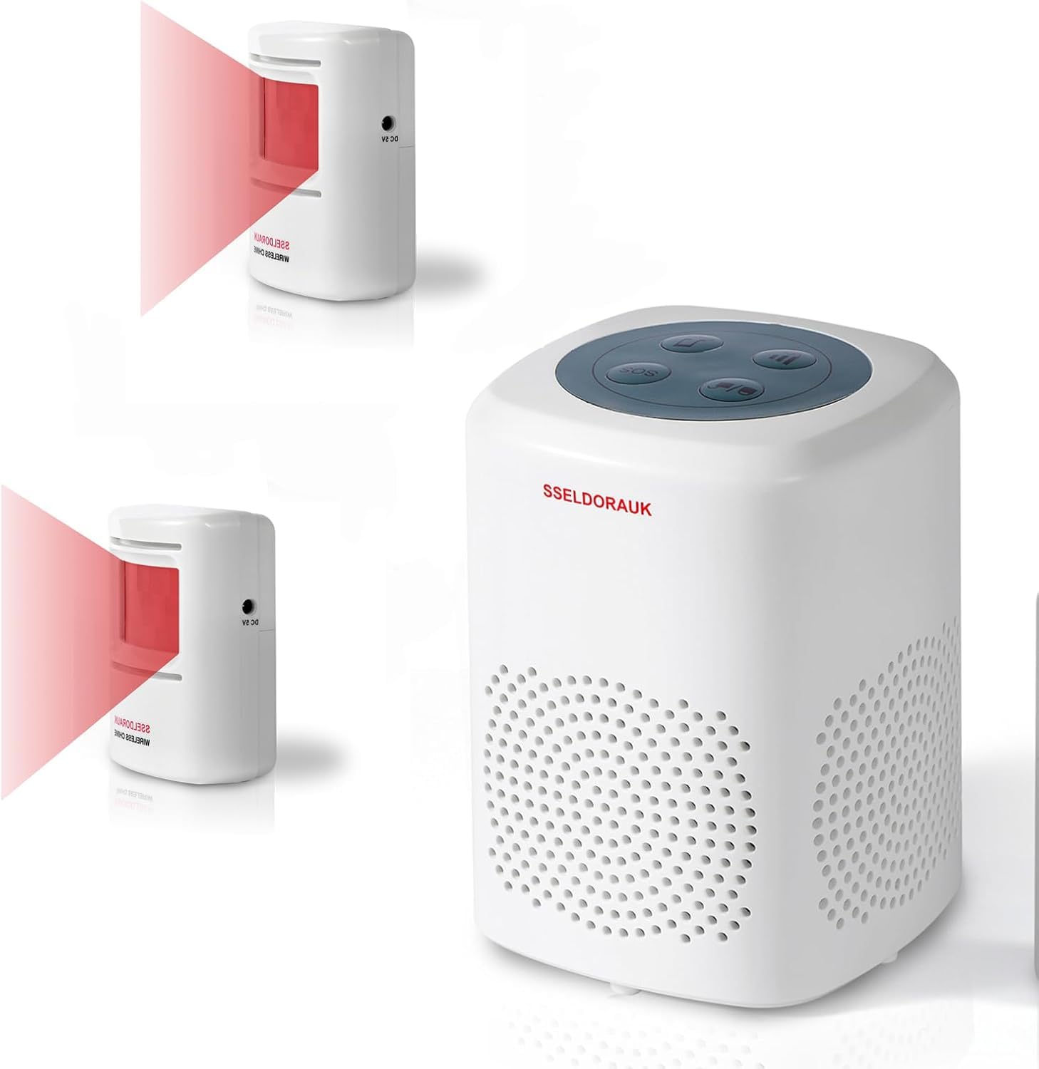 Seldora UK - Alarma de ladridos de perro con sensor de movimiento, 110 dB, inalámbrico, infrarrojos, recordatorio de visitantes, intimidante a ladrones y animales salvajes para patio y casa (1