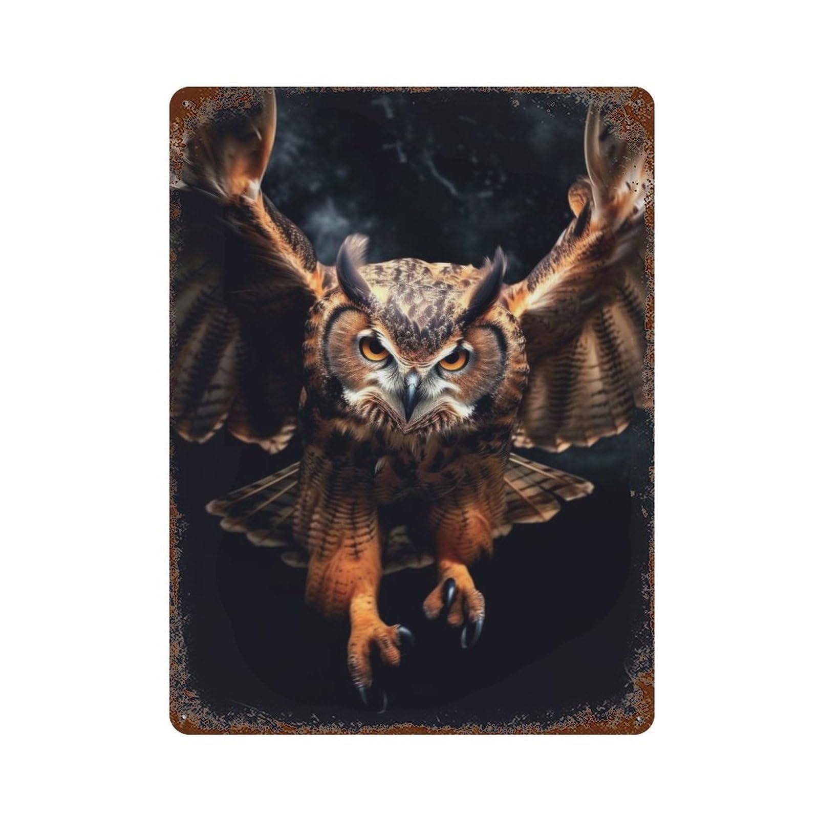 Flying Owl at Night Distressed Metal Wall Sign 15.7"x11.8", for Farmhouse, Kitchen And Entryway Decor, Rustic Home Decor