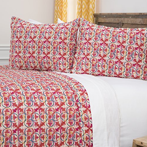 Rizzy Home Bq4570 Quilt, 68"X94", Pink/Yellow/Green #TOP13