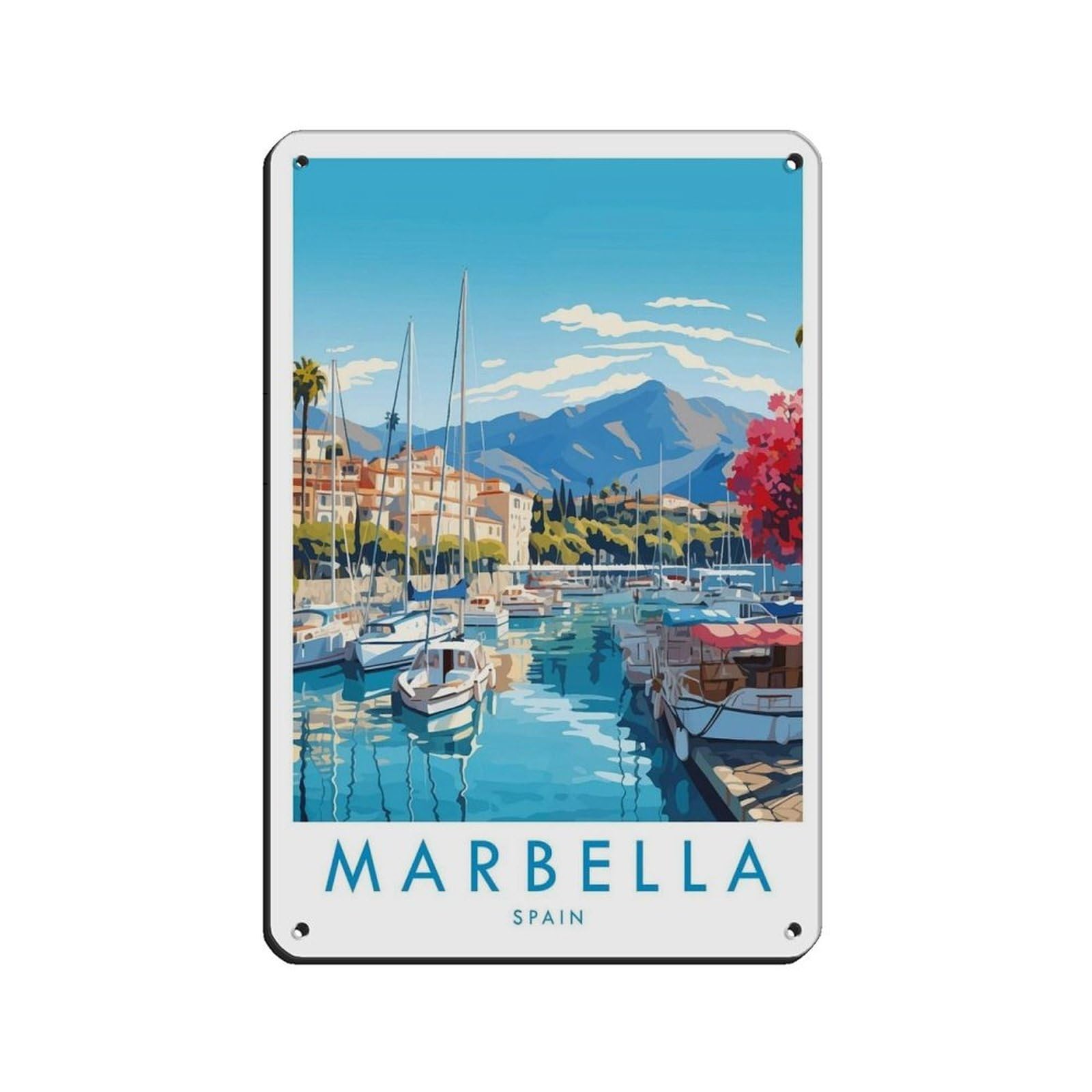 Marbella Travel Poster, Spain (15) Tin Sign Vintage Metal Pub Club Cafe Bar Home Wall Art Decoration Poster Retro 8x12inch(20x30cm)