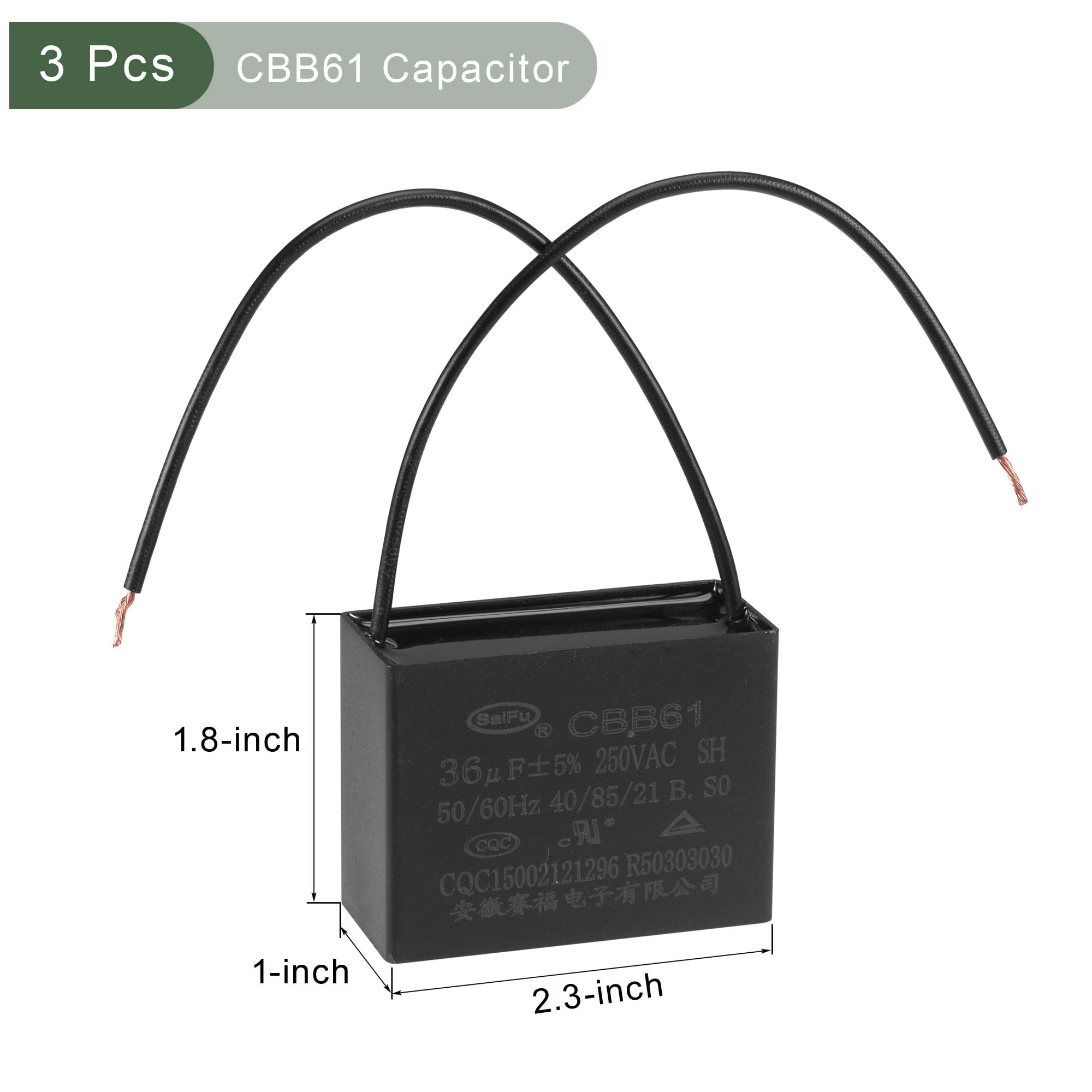 3 uds condensador de ventilador de techo CBB61, condensador de película de polipropileno metalizado ideal for ventiladores bombas motores en funcionamiento
