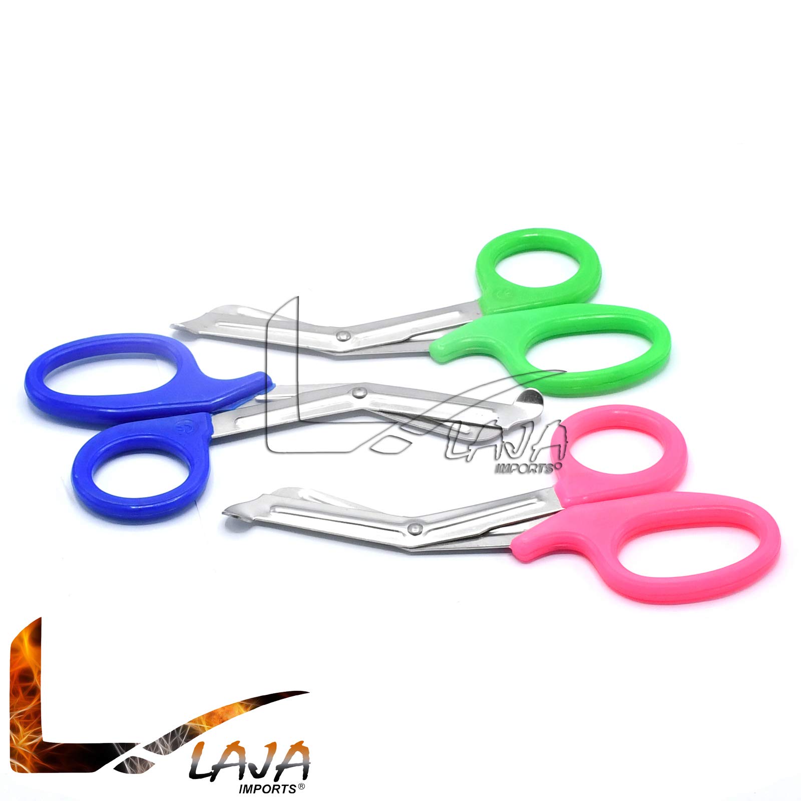 3 PCS (NEON Pink & NEON Green & Blue) Paramedic Utility Bandage Trauma EMT EMS Shears Scissors 7.25 INCH Stainless Steel (LAJA IMPORTS Brand)