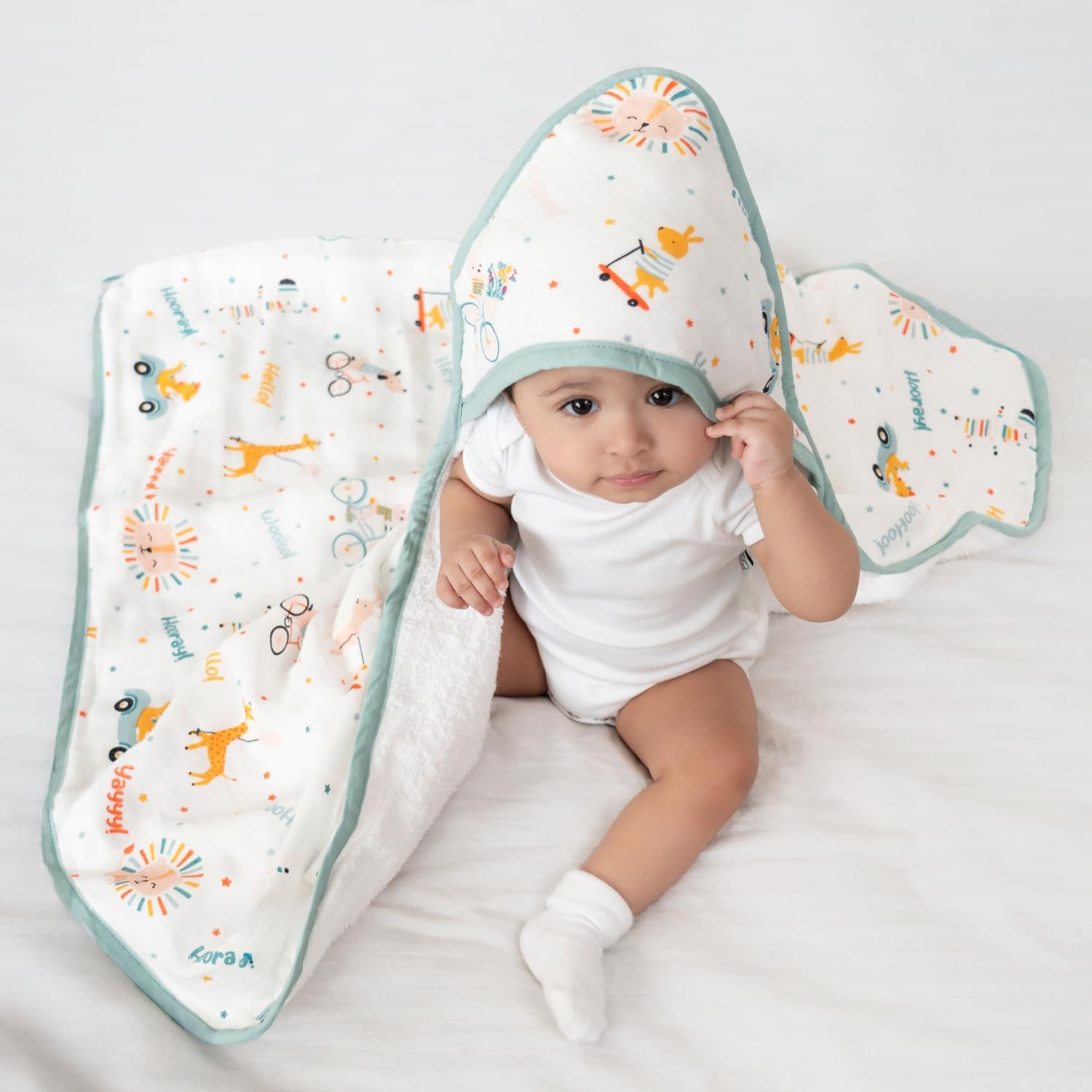 haus & kinder Terry Muslin Hooded Towel for Newborns (0–12 Months) – 80x80 cm, Blue, Jungle Party Design 1 Piece-image-5