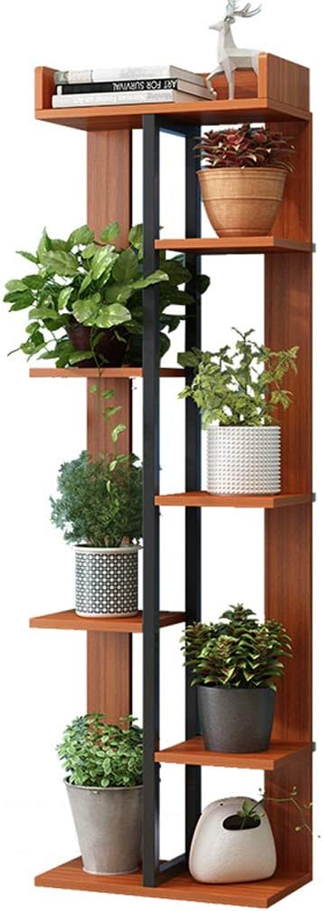 7-Tier Tall Plant Stand Indoor or Outdoor Modern Wrought Iron Flower Stand Wood and Metal Flower Pot Holder Potted Rack for Garden Patio Living Room Bonsai Decor