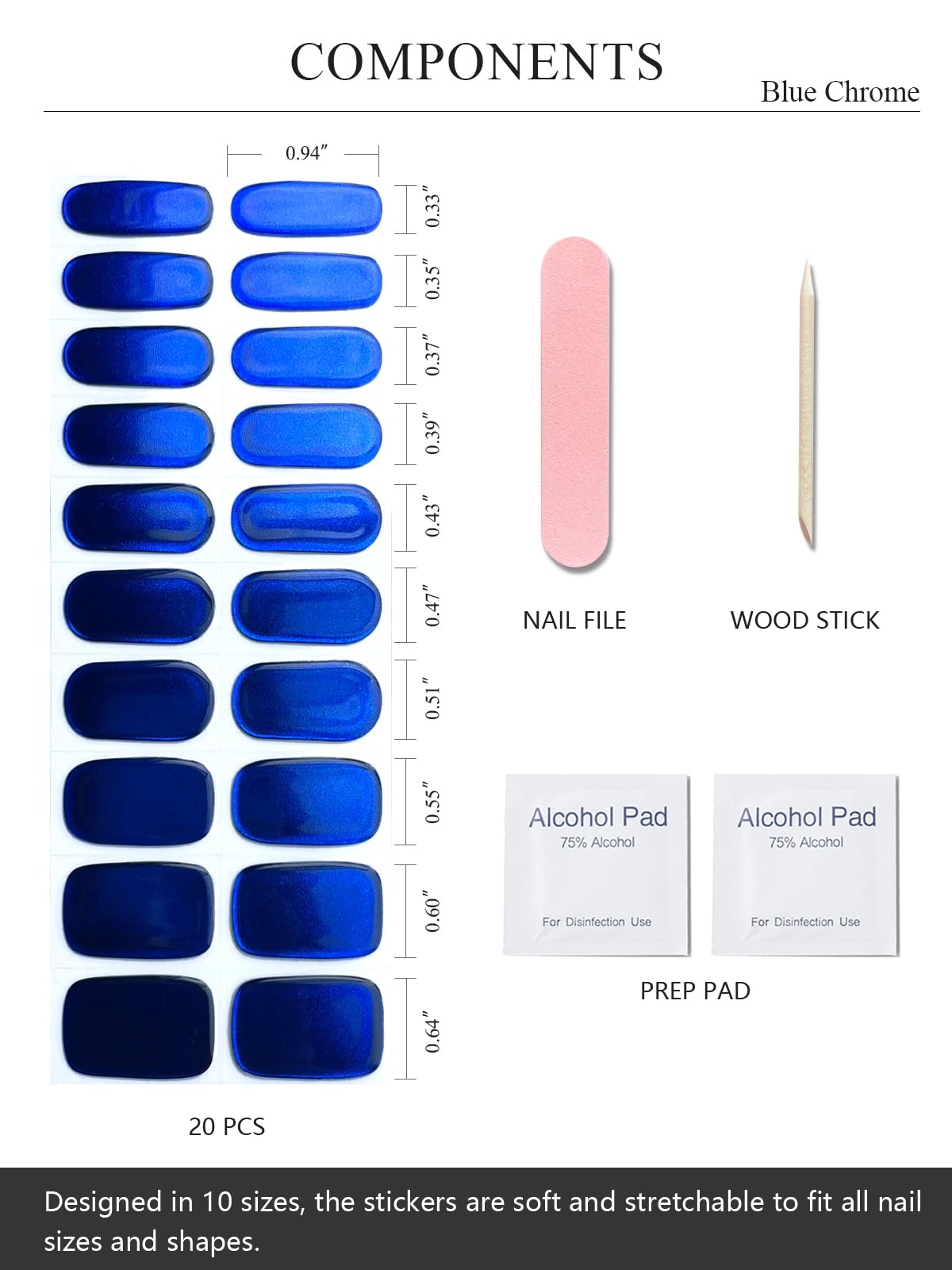 AutyaMee Semi Cured Gel Nail Strips (Blue Chrome), Mirror, 20 Pcs Gel Nail Wraps, Stickers, UV Light Required, Salon Quality - Image 3