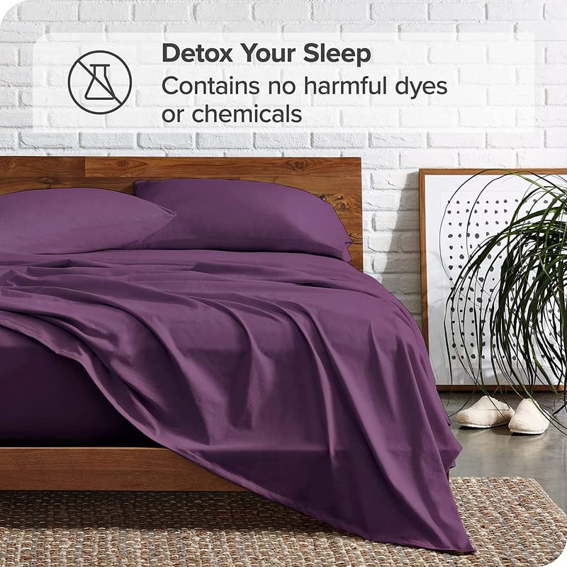 Image of Bed Sheet Double Size Cotton - Pure Egyptian Cotton Double Size BedSheet with Pillow Cover - Solid Purple 600 Thread Count - Stain Resistant, Skin Friendly, Organic Cotton BedSheet