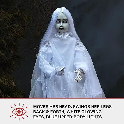 Miniatura 7 de Haunted Hill Farm Tekky Activado por movimiento Tombstone Girl - Animatronic para interiores o exteriores, espeluznante decoración de Halloween,