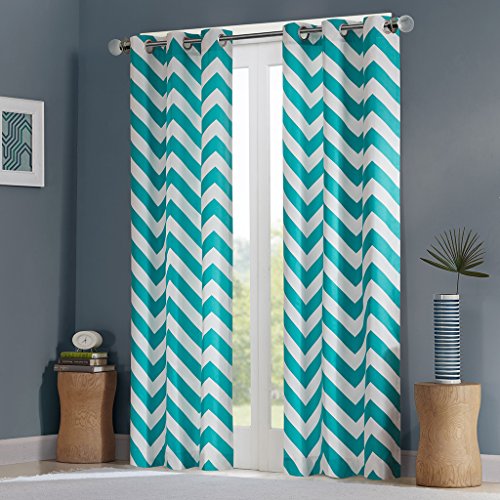 Intelligent Design ID40-224 Libra Chevron Window Curtain Pair Teal 84