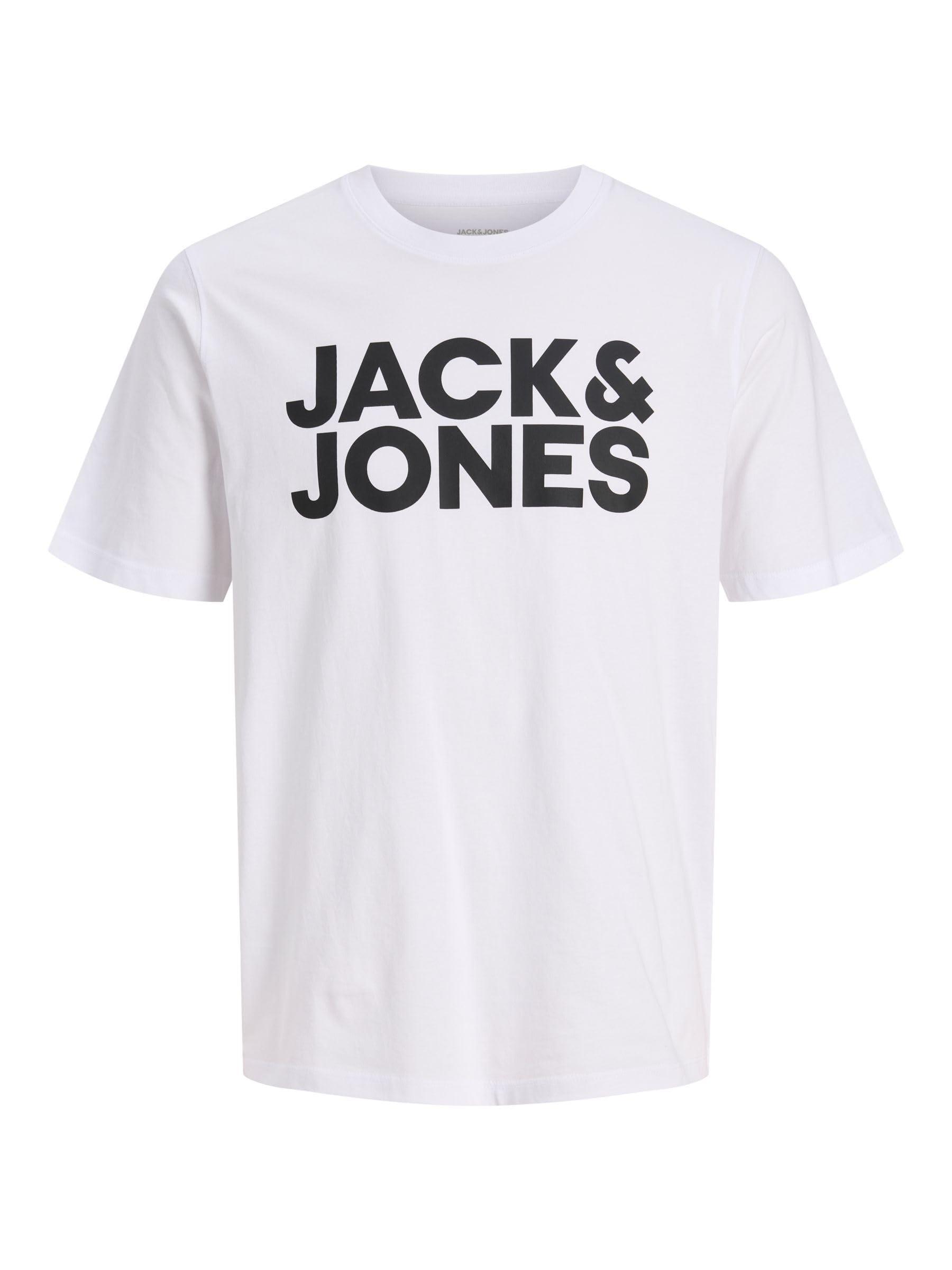 Jack & Jones Mens JJECORP Logo Tee SS O-Neck NOOS T-Shirt, White/Fit:Slim/Large Print/Black, L