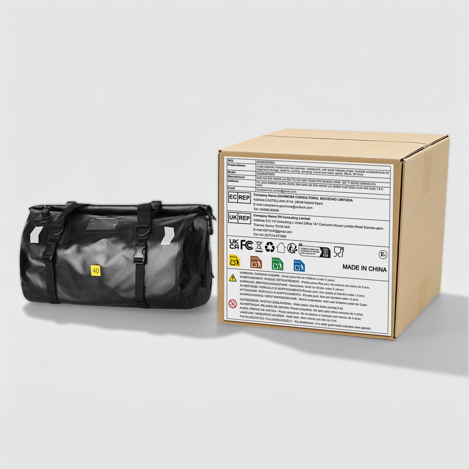 BORSA POSTERIORE MOTO IMPERMEABILE CAPACITA' 40 LT | Molteplici scomparti, borsa da moto con strisce riflettenti, 4 cinghie di fissaggio, ideale per touring, campeggio