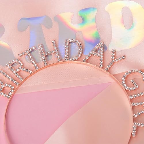 Miniatura 5 de Coronas de cumpleaños para mujeres y niñas, diadema de cumpleaños con diamantes de imitación de oro rosa, banda de cumpleaños para niña, tiara de