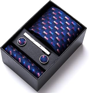 SUNMME Conjunto de Corbata, pañuelo, Gemelos y Pinzas de Seda Tejida de 7,5 cm para Hombre, Regalo para Fiesta, Boda (Color: B, Talla única) (b