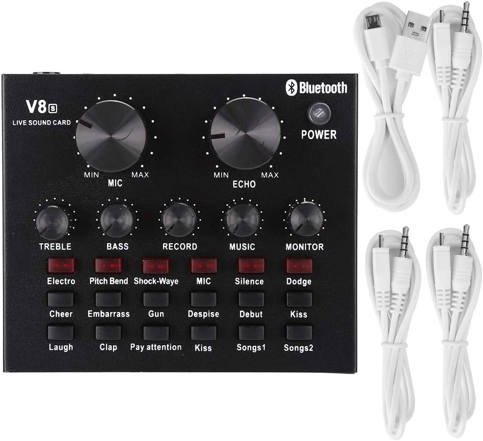 Sound Card, Convenient Voice Changer Device Supporting Clouds Effect With Optional Adc‑90Db, Bluetooth Audio Mixer Long Service Life For Live Recording Home Ktv And Chat