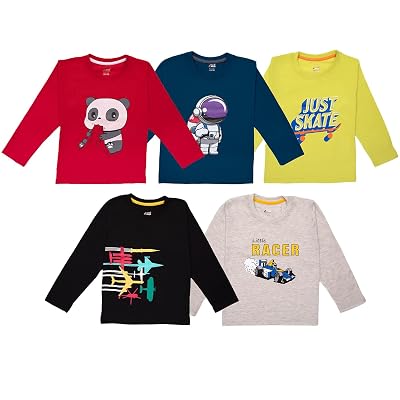 Lush Plush Boys Cotton Full Sleeves Printed T-Shirt (Pack of 4) (Multicolor)