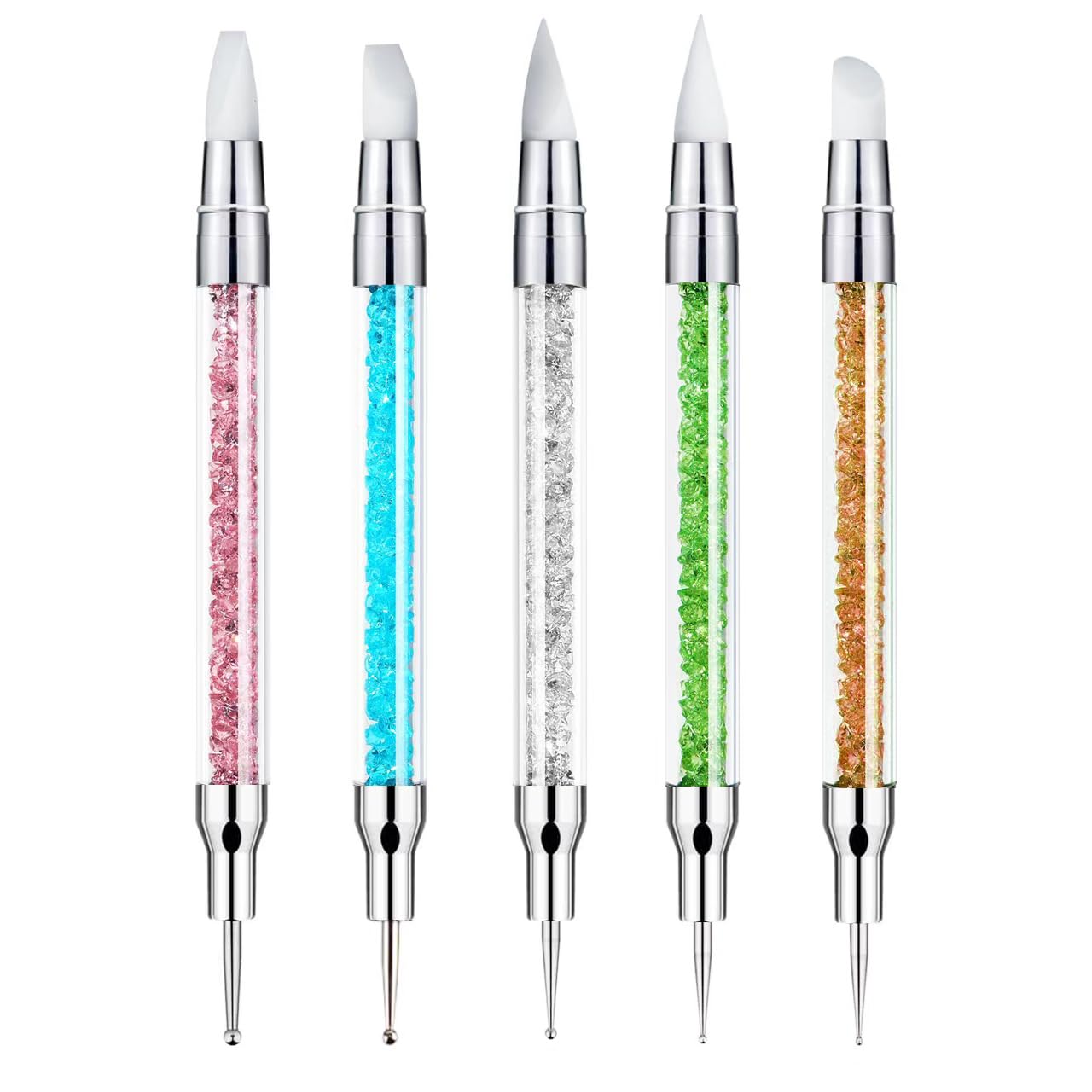 ZEOHBETY Nail Art Sculpture Pen, 5Pcs Dual Tipped Dotting Pen and Silicone Nail Tools for Resin, Silicone Brushes, Acrylic Pen, Nail Art Brushes, Nail Foil Carving Drawing Effect Shaping Drawing