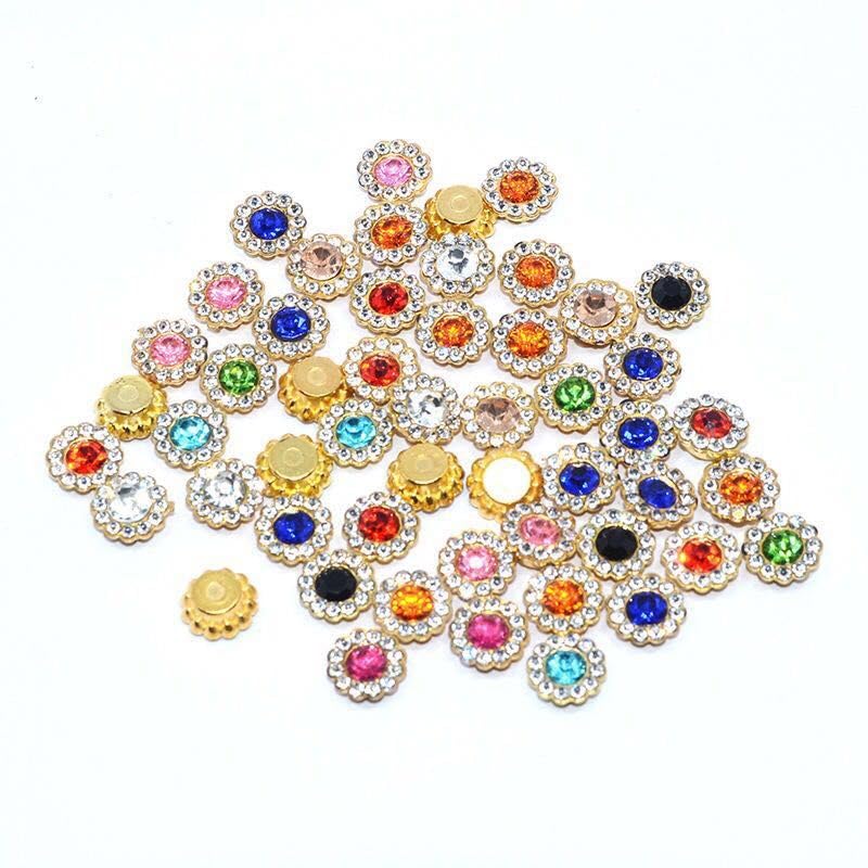 50Pcs 10/12Mm Round Crystal Glass Sewing Stone Glue-On Claw Rhinestones Gold Base Button Sew On Rhinestones For Diy Clothes Crafts - (Color: Lake Blue/Size: 50Pcs 10Mm)