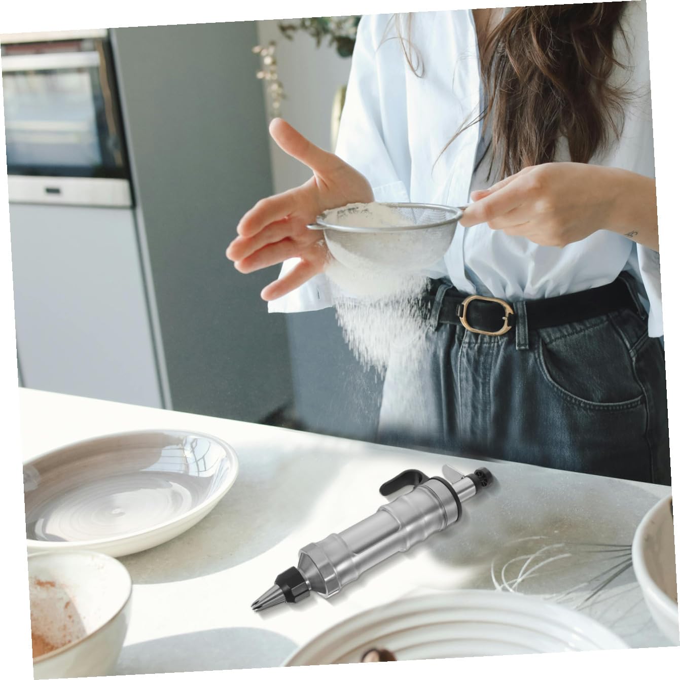 Edelstahl Tortendekorationsmaschine mit Ergonomischem Griff für Selbstgemacht Backen Cupcake Kuchenspritze als Praktisches Backwerkzeug für Tortendeko zu Hause und Backstube