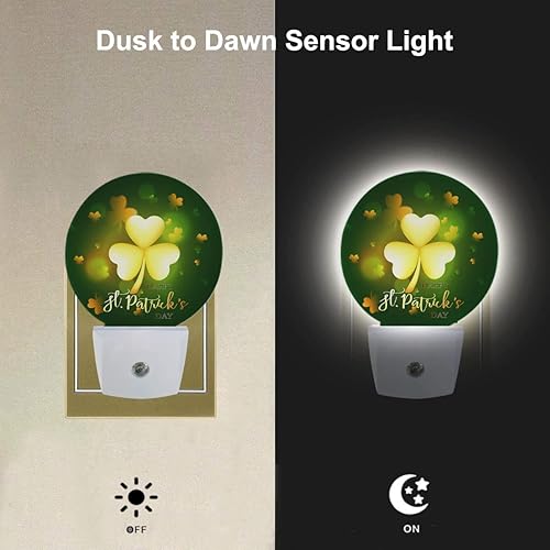 Miniatura 2 de EKOBLA Luz nocturna de hojas de trébol dorado con purpurina para el día de San Patricio luces nocturnas enchufables en la pared sensor del atardecer