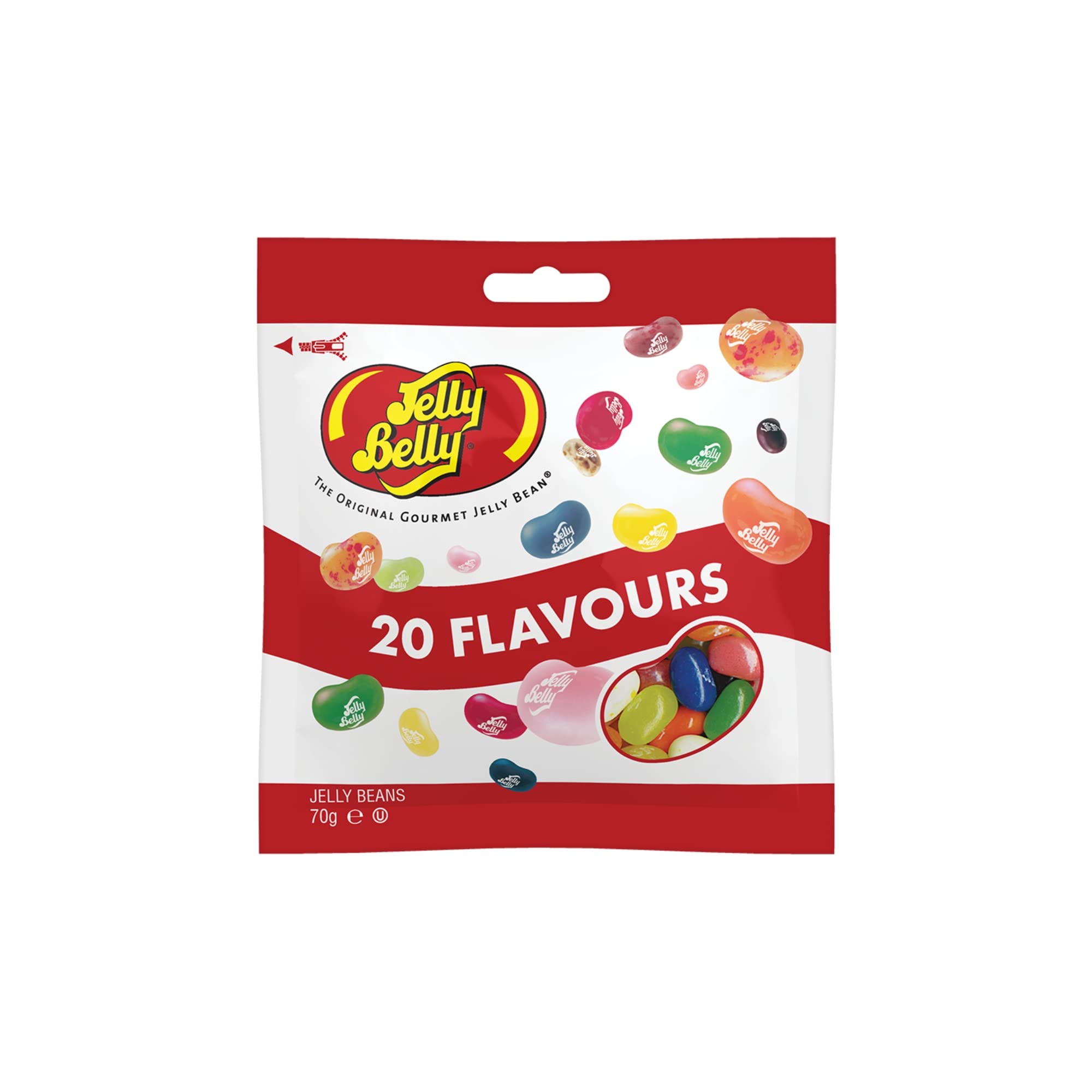 Jelly Belly Beans, grajeas con 20 sabores surtidos, Caramelos masticables en forma de judías - bolsa de 70 gramos