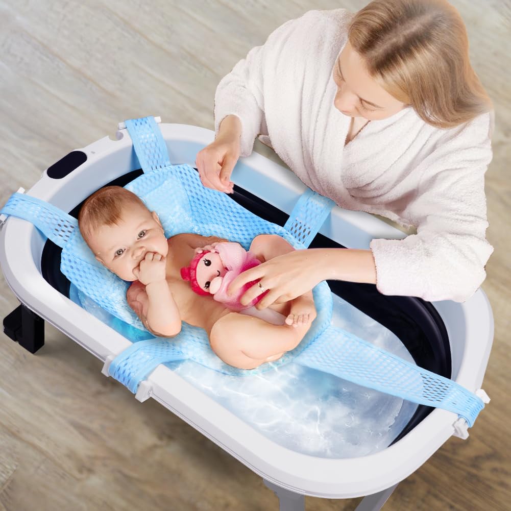 Aolso Cuscino Bagnetto Neonato, Galleggiante Tappetino da Bagno Per Bambini, Riduttore Vaschetta Bagnetto Confortevole, Supporto Pieghevole Per Vasca da Bagno (Azzurro)