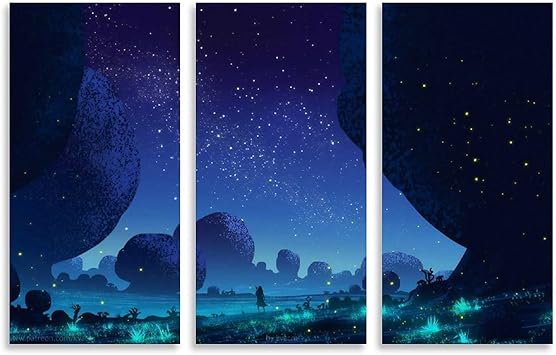 Amazon Co Jp Braksent ファンタジー 夜 風景 スター 3パネル アート 絵インテリア おしゃれ 油絵 ポスター イラスト キャンバスアート 壁 絵 寝室 装飾画 風景画 Hd写真 モダン的な部屋飾り 新築お祝いに最適 ホーム キッチン