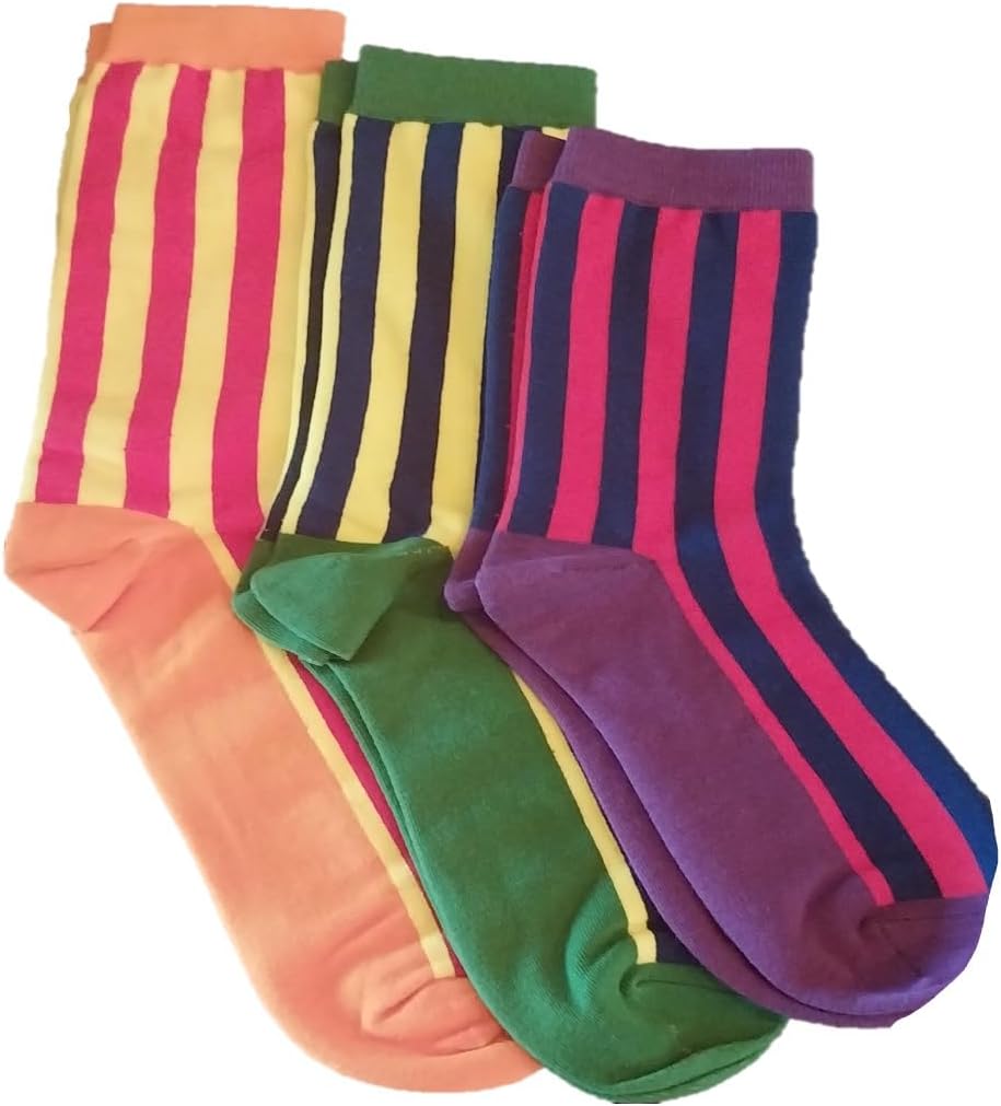 Mixin Itup Big Kids & Adults Primary Colors Striped Socks Collection - 3 Pairs