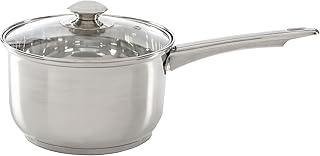 Stainless Steel Sauce Pan, Encapsulated Induction Ready Cooking Pot with Glass Lid, Oven Safe, Dishwasher Safe Soup Pot, 3-Quart