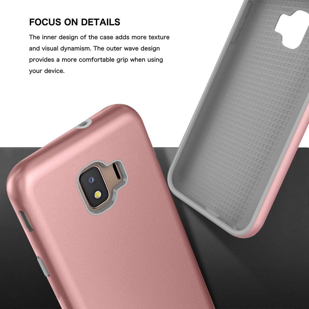 Galaxy J2 Case, Galaxy J2 Core Case, Galaxy J2 Pure Case, Androgate Hybrid Matte Protective Back Cover Case with Tempered Glass Screen Protectors for Samsung Bench, Galaxy J2 Dash, Pink Gold