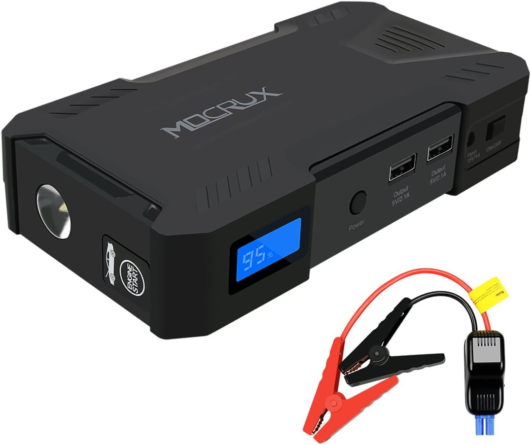 Car Jump Starter, MOCRUX 800 A 18000 mAh Portable Jump Starter Power (Up to 6.5L Gasline and 5.2L Diesel), Emergency Battery Booster & Charger Pack with Dual USB Ports for Smartphone, PC, Laptop and LED Flashlight [Energy Class A+++]