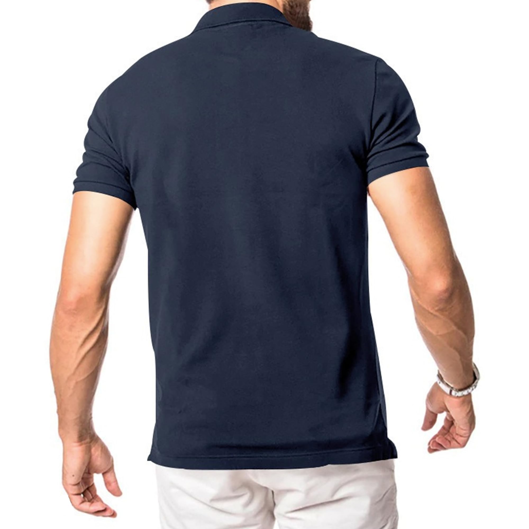 Men Classic Suit Collar Casual Polo Shirts Quarter Button Solid Slim T Shirt Summer Pullover Tops for Sport,Daily (Dark Blue,Medium)