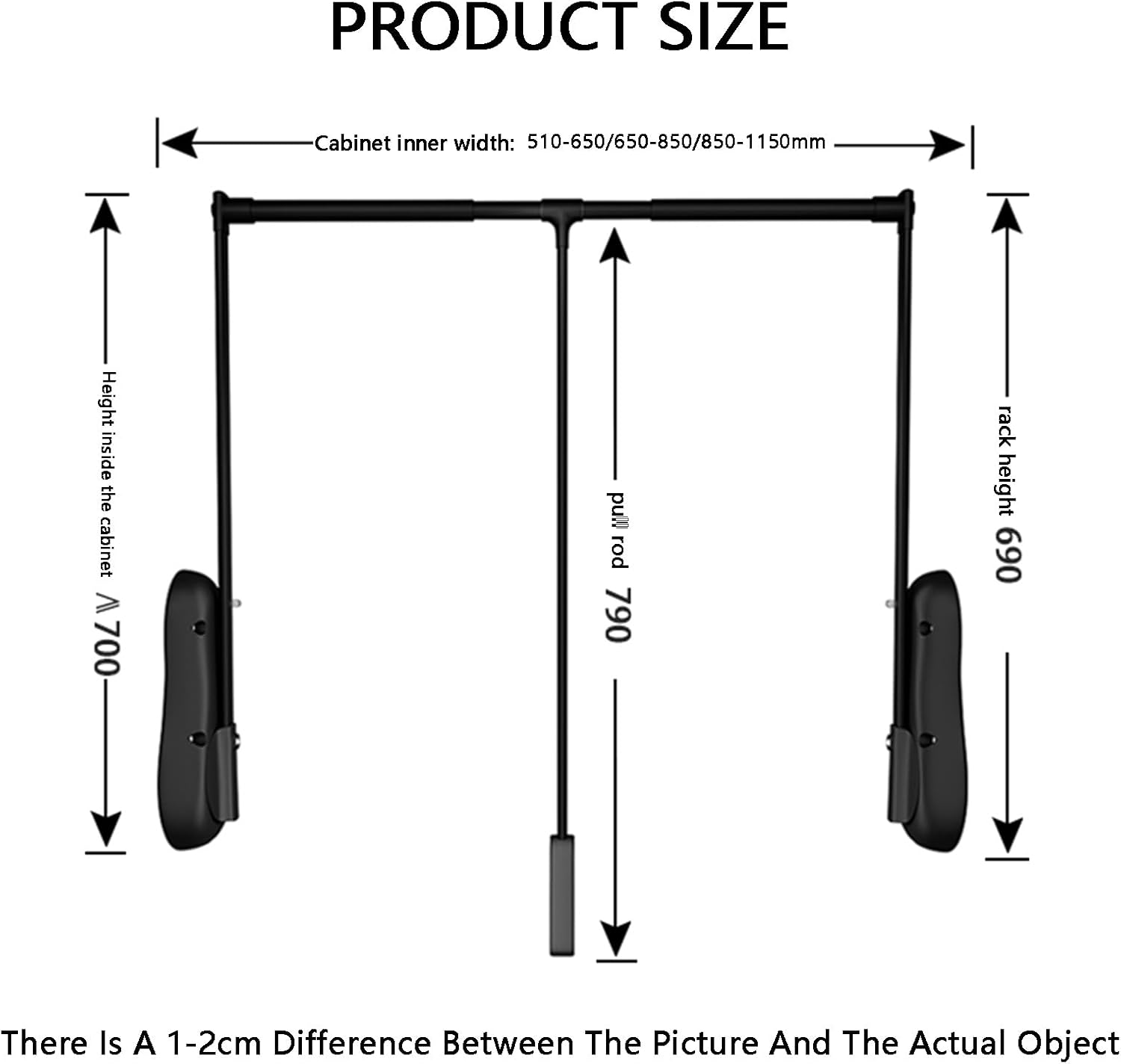 Pull Down Closet Rod,Retractable Side Mounted Wardrobe Rod,Installation Inner Width 20.08-45.28 Inches for Hanging Clothes,Can Bear 66lbs(Black,650-850mm)