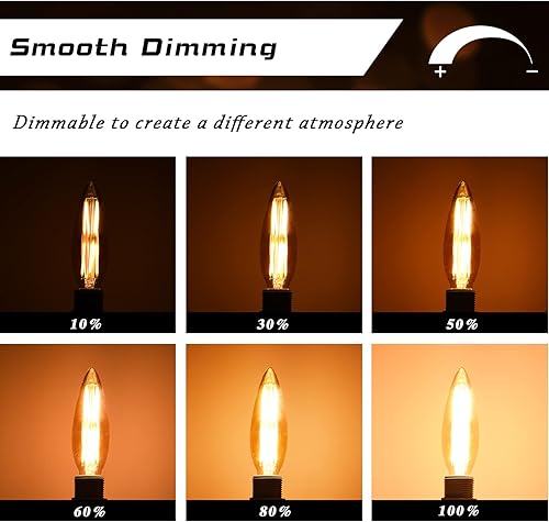 Miniatura 10 de Edison - Bombillas LED E12 regulables para candelabro, equivalente a 100 W, B11 de alto brillo, luz diurna blanca 5000 K, vidrio transparente,