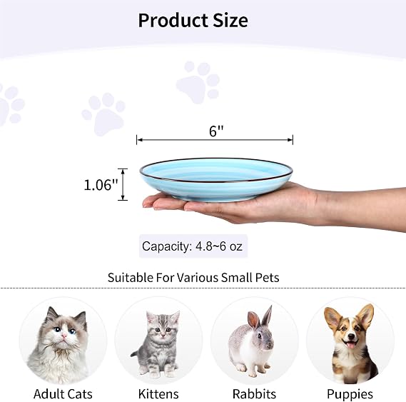 Selamica 6 Inch Ceramic Cat Bowls, Set of 6, Gradient Blue