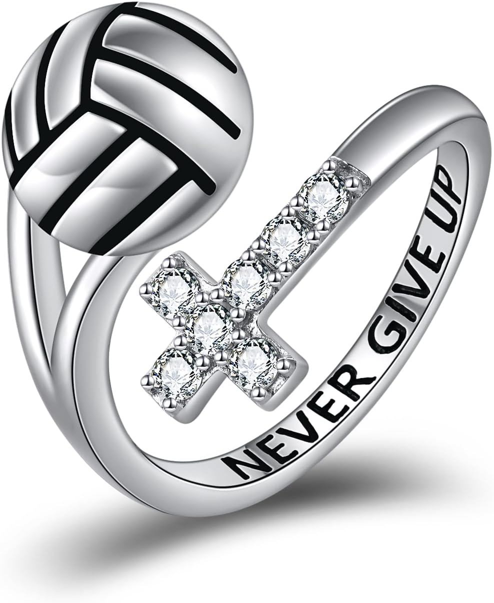 YFN Sport Ring Sterling Silver Cross Adustable Ring Never Give Up Jewelry Gifts for Women