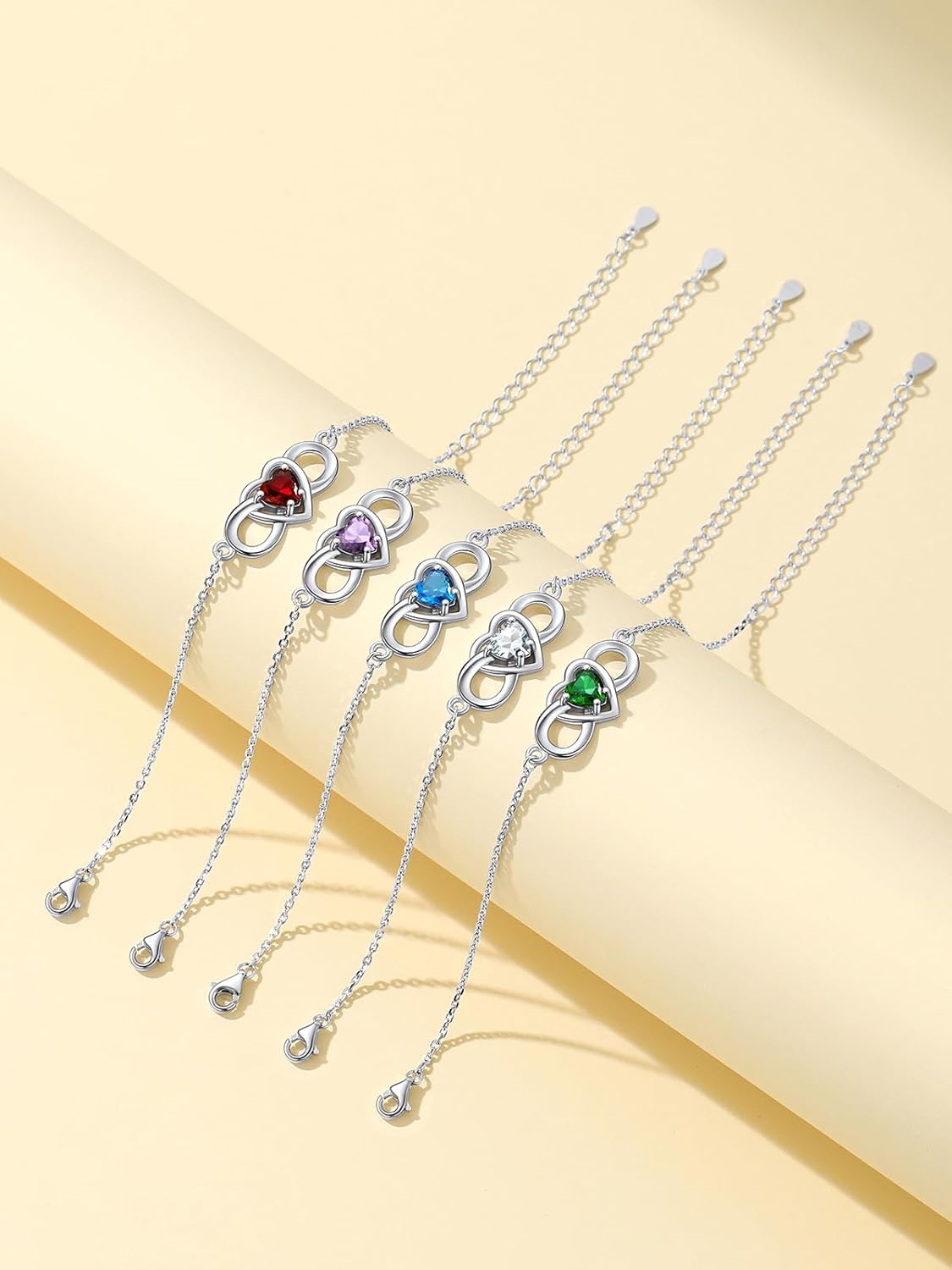Custom4U Personalized Infinity Love Symbol Link Bracelets for Women 925 Sterling Silver Birthstone Bracelet Adjustable Engraved Chain Christmas Mother's Day Birthday Jewelry Gifts for Mom Her - Image 9