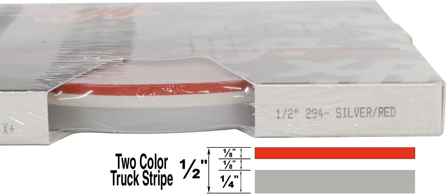 Universal TFX 0208294 - Auto Customizing 1/2" 2-Color Dual Pinstripe -1/2" x 150' (1/4” Stripe, 1/8" Gap, Then 1/8” Stripe) - 294-Silver Metallic/Red