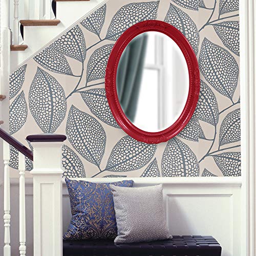 Image of Howard Elliott Collection Queen Ann Oval Glossy Red Wall Mirror, Oval Bevelled Hanging Wood Framed Vanity Mirrors for Home Decor, Living Room, Bathroom, Bedroom, or Hallway, 25 x 33 Inch