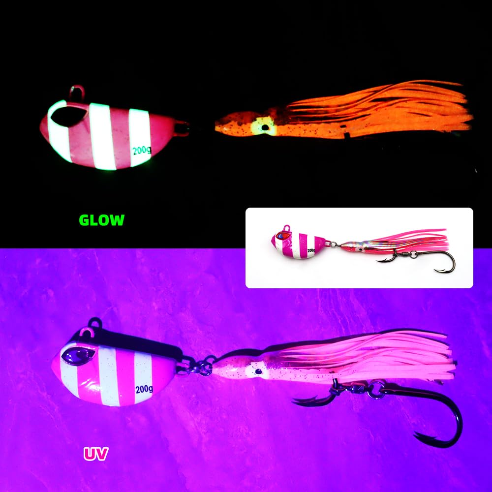 Lot de 3 leurres de pêche en mer 100 g 150 g 200 g avec appâts souples 6/0#, 7/0#, 8/0#, hameçons de ligne pour pêche en bateau, appâts coulants