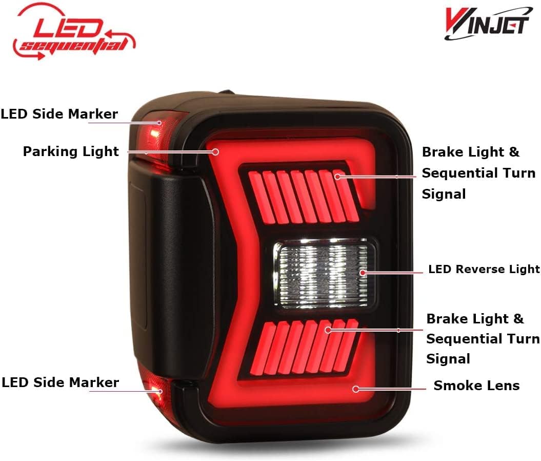 Winjet Tail Lights Fit for 2019-2025 Jeep Gladiator JT, LED Sequential Signal Design Tail Lamp Assembly Replacement Rear Tail Lamps for 2019 2020 2021 2022 2023 2024 2025 Jeep Gladiator JT, Smoke Lens