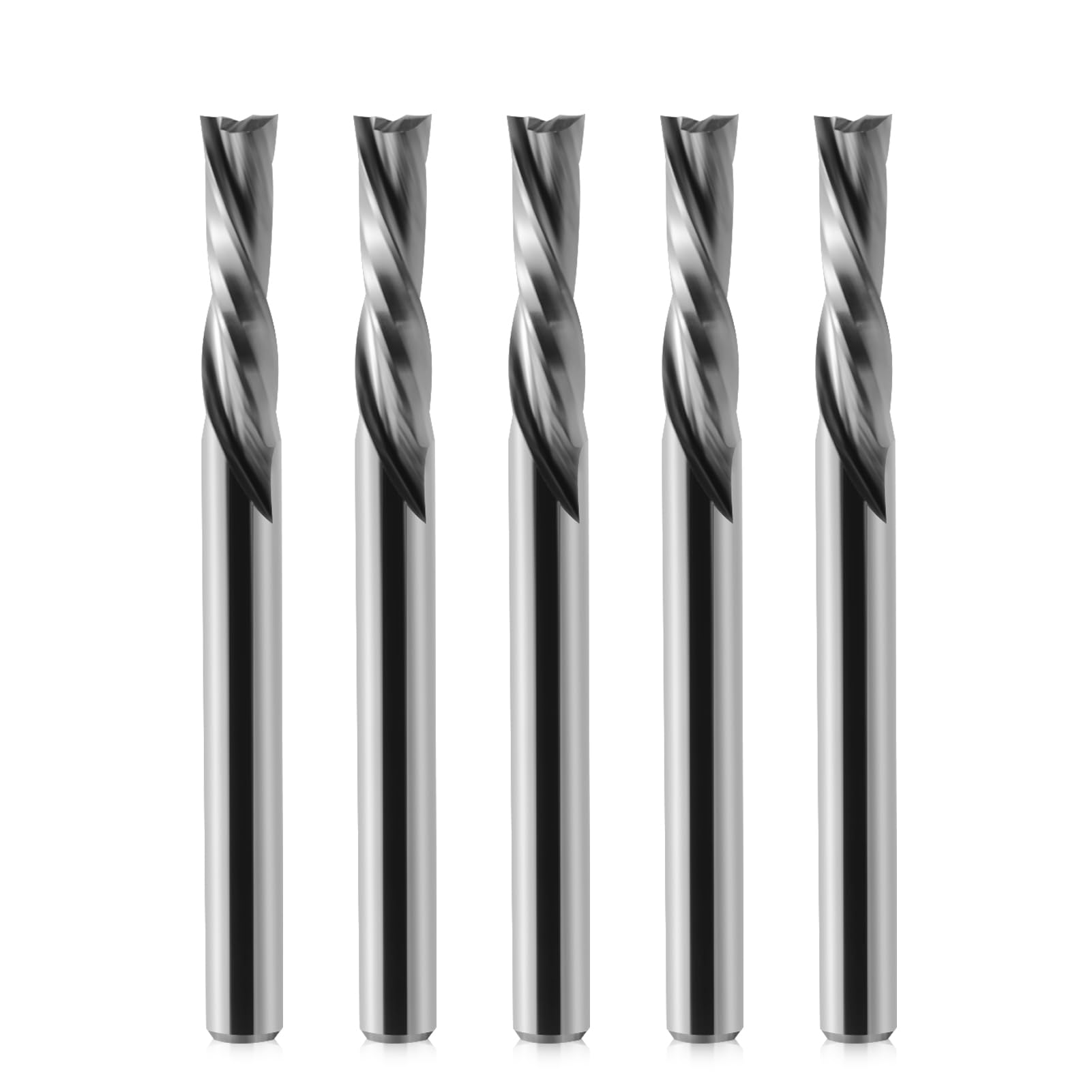 2 Flute Downcut Spiral Router Bits 1/8 inch Shank, 1/8 inch Cutting Diameter ，12mm Cutting Length,Solid Carbide CNC Router Bits End Mill for Wood Cut,5 Pack