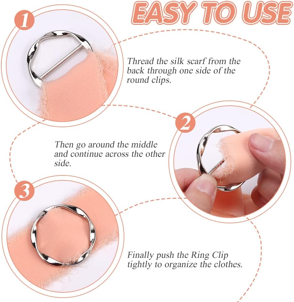 6 Pcs Silk Scarf Ring Clips, Zinc Alloy Round Circle Waist Buckle Tie Clips, Clothing Ring Wrap Holder, for Women Scarf T-Shirt Belt with 1 Storage Bag (Size: 1.38inch)