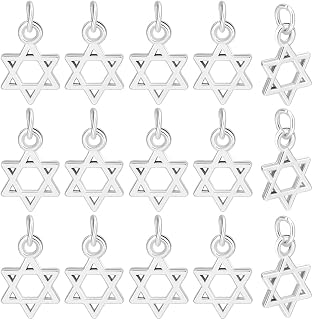 Beebeecraft 1 låda 50 stycken stjärnor av David Charms 925 sterlingsilver belagd legering 6 spetsar hexagram stjärna charm för smycken tillverkning gör-det-själv hantverk hänge halsband armband