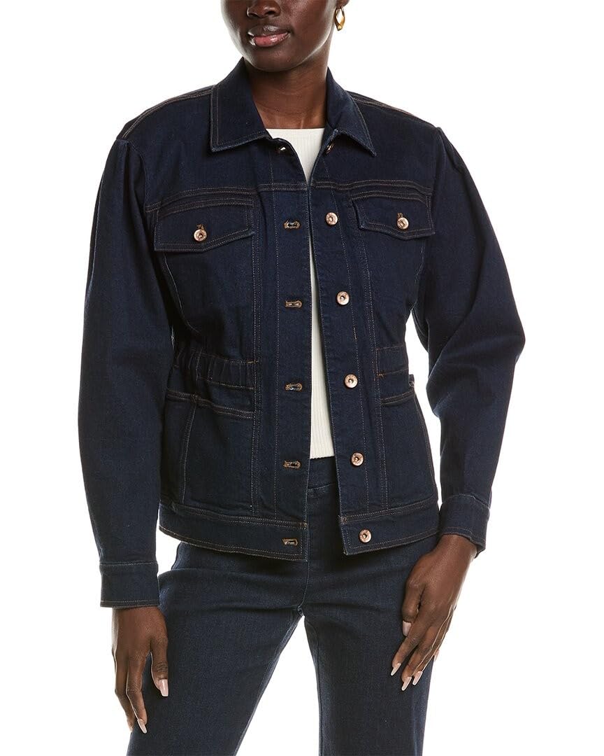 Anne Klein Womens Shirred Denim Jacket